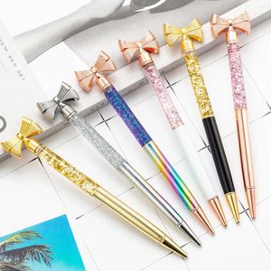 Creative Bow Knot Gold Powder Student Metal Gift Girl Crystal Ball Point Gel Pens Caneta Kawaii Kid Writing Supplies