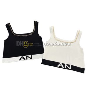 Kvinnor Sexiga Sling Tanks Letters Jacquard Knits Top Designer Breattable Vest Square Neck Sticked Top