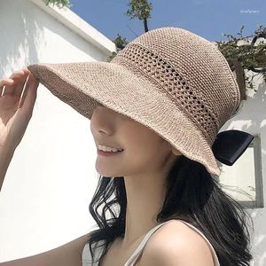 Szerokie brzegowe czapki dzianiny puste kobiety letnie filtr przeciwsłoneczny Bow Big Hat Straw Outdoor Sun Akcesoria