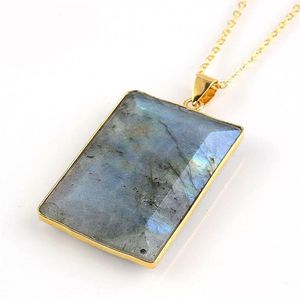 12 Pcs Vintage Natural Labradorite Gemstone Pendants 18K Gold Plated Europe popular Style Pendant Jewelry2585