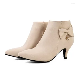 Stivali oversize di grandi dimensioni Big 9 10 11-17 Scarpe da donna alla caviglia per donna con fiocco posteriore con cerniera pendente con perla