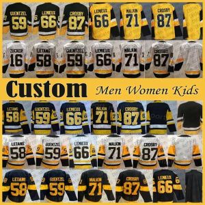 Custom Мужская женская молодежная хоккейная майка Pittsburgh'' Penguins ''Sidney Crosby Evgeni Malkin Custom Мужчины Женщины Дети Крис Летанг Джефф Картер Микаэль Гранлунд Джейк