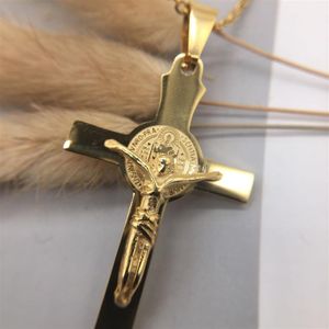 Hiphop 18k guldfylld tvärhänge halsband religiös isad titanium stål crucfix halsband juvelery för män kvinnor 329b