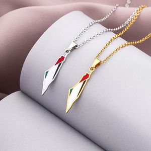Enameled Chain Necklaces Stainless Steel Gold Plated Enamel Palestine National Flag Map Pendant Necklace