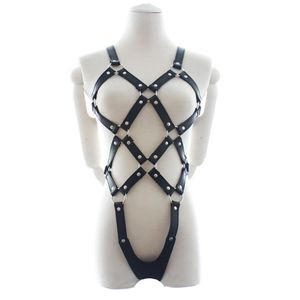 Adjustable Women Full Body Harness Leather Open Crotch Sexy Catsuit Sex Fetish Bondage Restraints Teddy Lingerie Erotic Costumes254i