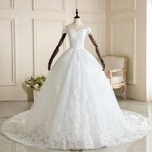 Dresses Other Wedding Dresses Boat Neck Dress 2022 Luxury Lace 1m Train Up Bridal Ball Gown Princess Plus Vestido De Noiva Robe Mariee