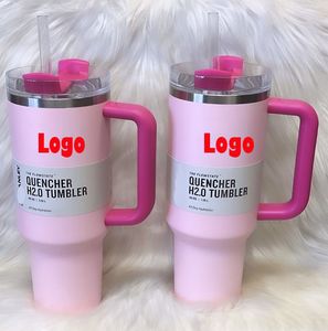 Pink Flamingo Mugs with Handle Straw Lid,100% Leakproof Bottle for Water, Smoothie Quencher H2.0 Flowstate 40 Oz Tumbler Cosmo Pink Tumbler for Valentine's Day Gift Logo
