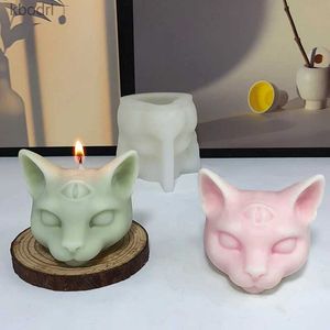 Craft Tools Three-eyes Cat Head Candle Silicone Mold 3D Cat Scented Candle Soap Gypsum Ornaments Making Mold Party Candle Gift Mold YQ240115