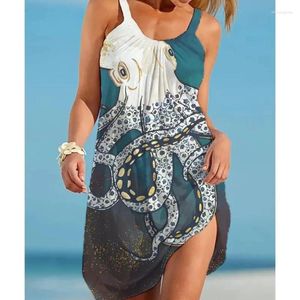 Casual Dresses Hawaii Kvinnor Sexig Slim Fit Dress 3d Octopus Print Mönster Mini Summer Street Wear Wear