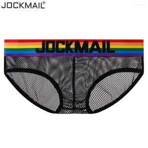 Underpants JOCKMAIL Men's Underwear Briefs Cotton Low Rise White Black Soft Underpant Rainbow Sexy Gay Men Mesh Transparent Slip