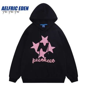 Men's Hoodies Sweatshirts Aelfric Eden Stellaris Embroidered Hoodie Y2k Star Letters Pullover Streetwear Hiphop Retro Splicing Harajuku Casual Hoodie 3857