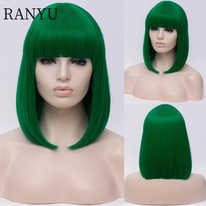 Ranyu curto bob o peruca sintética feminino role play peruca com franja branco sintético cabelo natural lolita resistente ao calor cabeça cover240115