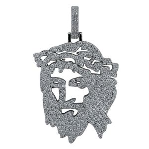 Gold Silver Solid Back Ghost Jesus Head Pendant Necklace ICED OUT Full CZ Men Hip Hop Jewelry Gift270k