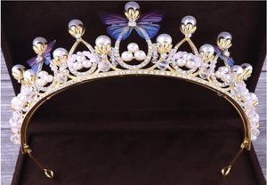 2020 Ny design billig bling bling set kronor fjärilspärlor kristall brud smycken tillbehör bröllop tiaras headpieces hår3933672