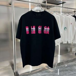 Designer de luxo balencigas clássico primavera nova carta impressa algodão curto camiseta juventude tendência homens e mulheres solto meio eixo