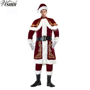 6 datorer Deluxe Santa Claus Christmas Costume Cosplay Vuxna män Uniform Xmas Party Costume Christmas Plus Size M-XXL271G