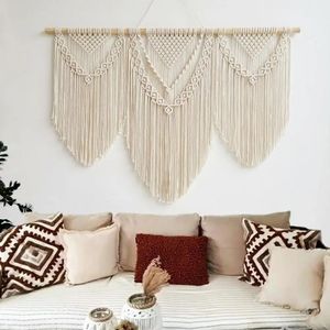 Large Wall Hanging Macrame Tapestry Home Decorative Curtain Hand Woven Bohemian Cotton Tapestry Wedding Background 240115