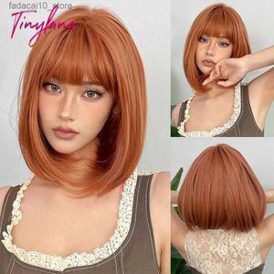 Perucas sintéticas laranja gengibre por curto bob perucas de cabelo sintético com franja reta lolita peruca bonito para mulheres cosplay diário resistente ao calor q240115