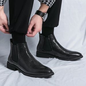 Spring and Autumn Men's Black Work Boots Pu Leather Fashion Designer Chelsea Boots High-top Motorcycle Boots Handmade Male Shoes 240115