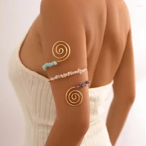 Bracciale rigido unico a forma di spirale per braccio superiore per gioielli da donna, perline di pietra naturale irregolari, braccialetti, regali, accessori da donna