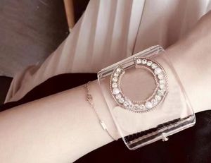 Hip Hop Wide Acrylic Cuff transparent Bangle Women High-end Diamonds Zircon Pearl luxury Exaggerated Armband Bracelet Jewelry Street photography Punk Accessories