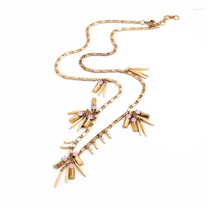 Catene Prezzo all'ingrosso Collana con pendente a bastoncino in lega di cristallo rosa oro Colore antico Shopping online lungo Accessori India