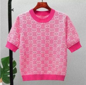 2024GG Summer Women's Knits Short Sleeve Crew Neck Pullover Red Blue Print Märke Samma stil Fashion Womens kläder