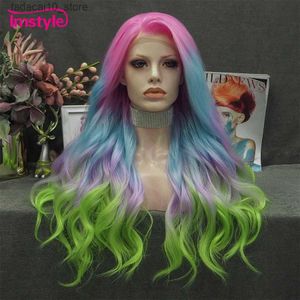 Sentetik peruklar imstyle renkli mavi yeşil peruklar sentetik dantel ön peruk çok renkli dantel peruklar için ısıya dayanıklı fiber cosplay partisi peruk q240115