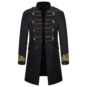 Men's Trench Coats Medieval Men's Embroidery Suit Jacket Steampunk Vintage Tailcoat Gothic Victorian Uniform Coat Prom Windbreaker Stage