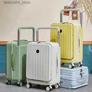 Resväskor brett handtag bagage multifunktionell främre öppen resespåse rullande bagage vagn USB laddning boarding lösenord Suitcase Q240115