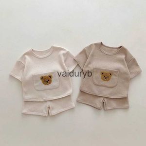 Set di abbigliamento MILANCEL 2023 Set di abbigliamento estivo per bambini Waffle Bear Tee e pantaloncini 2 pezzi Abiti per neonate Setvaiduryb