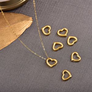 Muzhi 24K 999 Saf Katı Altın Kalp Kolye Kolye Gerçek 24K Altın Güzel Takı Hediyesi Kadınlar için PE010240115