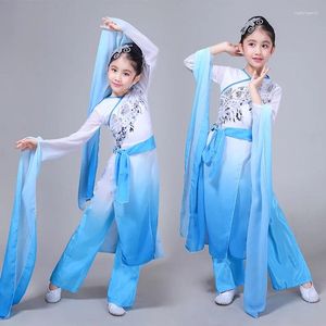 Stage Wear Children's Classic Chinese Trajes Yangko Dança Guarda-chuva Fan Estilo Mangas Meninas Prática Roupas