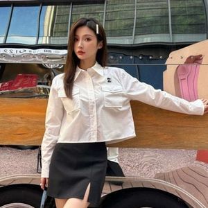 Women Shirt Designer Blouse Fashion Letter Long Sleeved Shirts Casual Solid Color Simple Lapel Cardigan Button Top