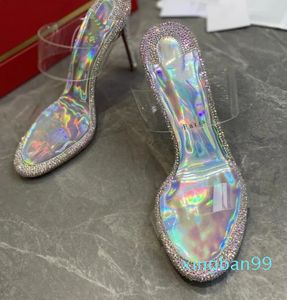 Scarpe eleganti da donna di alta qualità con tacco alto di lusso da donna alla moda con cristalli scintillanti con suola rossa retrò classico