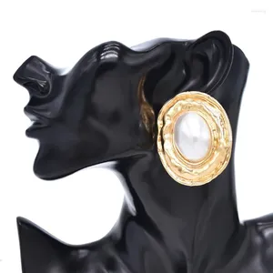 Backs Earrings Women Clip Baroque Irregular Round Weddings Bride Elegant Charms Statement Alloy Pearl Female