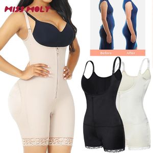 Fast mage kontroll Shapewear Women Latebody Shaper Butt Lifter lår Slimmer Faja Push Up Breast Zipper Hooks Bodysuit Kvinna 240113