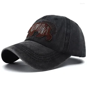 Bonés de bola de alta qualidade urso bordado preto branco lavado denim boné de beisebol snapback ajustável pai chapéus para homens gorras hombre 2024