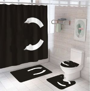 Atacado conjunto de cortinas de chuveiro com estampa legal de alta qualidade de três peças deve definir banheiro anti-espionagem antiderrapante desodorante tapetes de banheiro