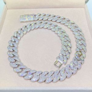 350G Bussdown 18Mm 3Rows Solid Sterling Sier VVS Moissanite Miami Cuban Link Chain