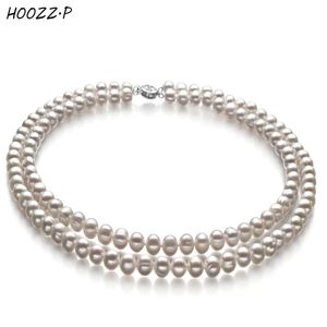 Halsband hoozz.p äkta pärla choker halsband vit svart naturligt sötvatten odlad pärla dubbel halsband för kvinnor gåva pärla 67mm a