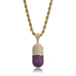 Hip Hop Pill Necklace Can Open Capsules Pendant Cubic Zircon Copper Necklace Iced Out Detachable Unisex187m