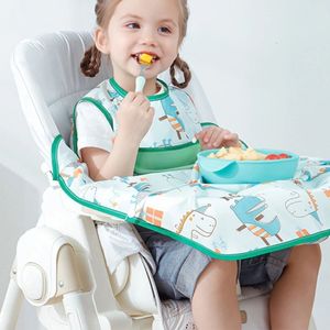 Baby Coverall Feeding Bib Child Food Dining Chair Cover Toddler Ritning Watertproof Unisex förkläde för Boy Girl 240115