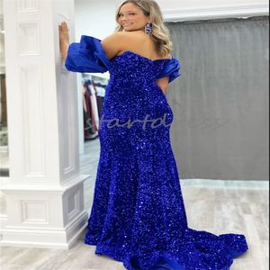 BLING Blue Plus Size Prom Dress paljett Sweetheart Mermaid aftonklänning 2024 RemovesKirt Formell födelsedagsklänning Party Wear Sparkly Dinner Luxury Vestios de Fiesta