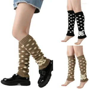 Meias femininas Harajuku Leg Warmer Dots Puppy Padrão Knit Stretch Warm Cover