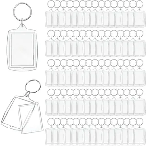 Keychains 100Pcs/Set Clear Acrylic Po Frame Keychain Blank Rectangle Insert Keyrings Picture Keyring With Split Ring