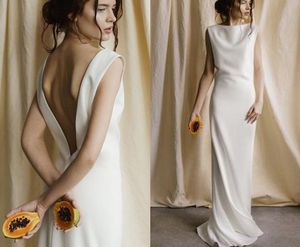 Abito da sposa moderno tubino 2024 con scollo a barchetta senza maniche senza maniche in morbido raso abito da sposa su misura abiti da noivas