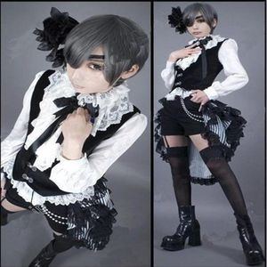 Japon karikatür anime cosplay siyah uşak ciel phantomhive cosplay kostüm yeleği gömlek şortları kuyruklama başlık göz kepçesi211e