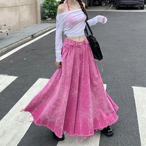 Spódnice Korejepo Peach Pink Dżins Spódnica nosząca atmosfera
