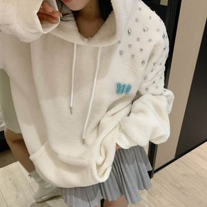 Women Designer Hoodies Fashion Rhinester Letter Sweet Style Thin Furry Hoodie Autumn and Winter